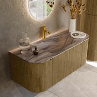 Badmeubel Mondiaz Kurve-Dlux | 110 cm | Meubelkleur Dusk | Wastafelkleur Sombra | Solid surface | Wasbak midden spoelbak | 1 kraangat
