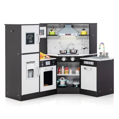 Kinderkeuken voor Kinderen 3+ Hout Speelkeuken met Licht en Geluid Houten Keuken Hoek met Bord Incl. Accessoires (Koffie)