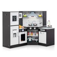 Kinderkeuken voor Kinderen 3+ Hout Speelkeuken met Licht en Geluid Houten Keuken Hoek met Bord Incl. Accessoires (Koffie)