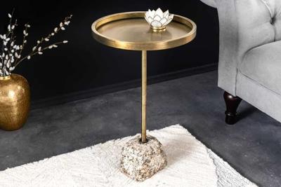 Handgemaakte Bijzettafel TRAYFUL 60cm Antiek Messing Natuurlijk IJzeren Marmeren Voet - 44847