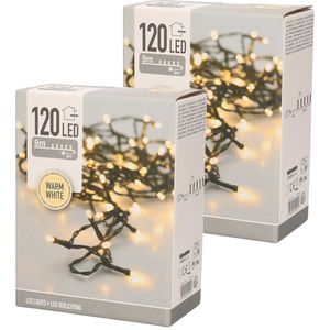 2x Kerstverlichting warm wit buiten 120 lampjes