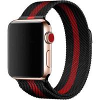 Apple Watch Milanese Band - Zwart Rood Gestreept - 38, 40, 41 & 42mm Apple Watch Milanese Band - Zwart Rood Gestreept - 38, 40, 41 & 42mm