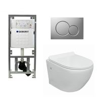 Go toiletset compact Rimless inclusief UP320 toiletreservoir met softclose en quickrelease toiletzitting met bedieningsplaat glans verchroomd 0701131/0700519/sw242519/