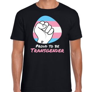 Proud to be transgender pride vlag vuist / LHBT t-shirt zwart voor heren