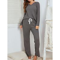 Dames Pyjama Sets Heldere kleur Modieus Basic Comfortabel Huis Dagelijks Bed Polyester Ademend V-Wire Lange mouw T-shirt Pantalon Elastische taille Herfst Winter Rood Marineblauw Lightinthebox