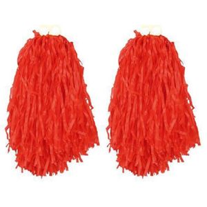 4x Stuks cheerball/pompom rood met ringgreep 28 cm