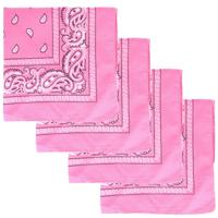 Bandana - 4x - roze - boeren zakdoek - dames/heren - vierkant - cowboy verkleedkleding - thumbnail