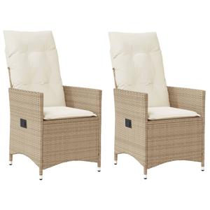 vidaXL Tuinstoelen 2 st verstelbaar met kussens poly rattan beige