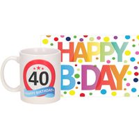 Verjaardag cadeau mok/beker 40 jaar print 300 ml + A5-size wenskaart Happy Birthday - thumbnail