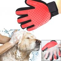 Rechter hand vijf vinger Deshedding borstel handschoen huisdier zachte efficiënte massage verzorging (rood)