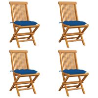VidaXL Klapstoelen met blauwe kussens, 4 stuks, massief teakhout - thumbnail