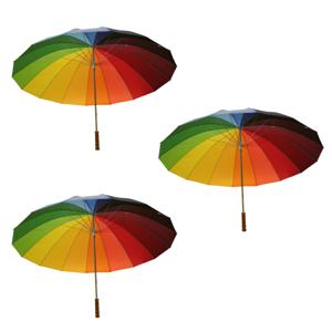 Paraplu golfmodel - 3x - regenboogkleuren - 130 cm - 16 banen - gaypride