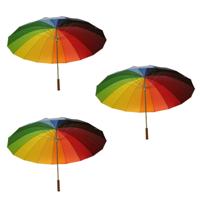 Paraplu golfmodel - 3x - regenboogkleuren - 130 cm - 16 banen - gaypride
