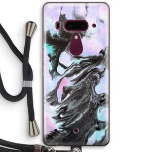 Pastel zwart: HTC U12+ Transparant Hoesje met koord