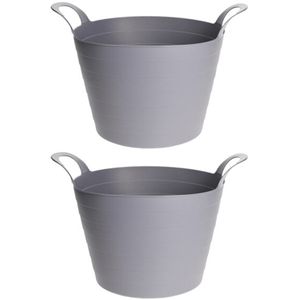 2x Stuks Flexibele emmers/wasmanden - 30L - grijs - kunststof