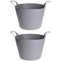 2x Stuks Flexibele emmers/wasmanden - 30L - grijs - kunststof