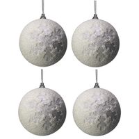 Kerstballen - 4x st - wit - kunststof - 8 cm - sneeuw - kerstversiering - thumbnail