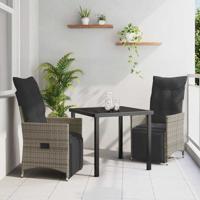 3-delige Tuin Eettafel Set met Kussens - Grijs Poly Rattan