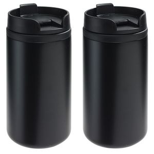 2x Thermosbekers/warmhoudbekers metallic zwart 290 ml