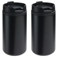 2x Thermosbekers/warmhoudbekers metallic zwart 290 ml - thumbnail