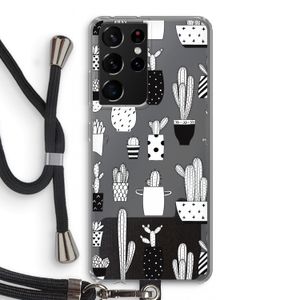 Cactusmotief: Samsung Galaxy S21 Ultra Transparant Hoesje met koord