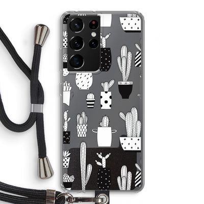 Cactusmotief: Samsung Galaxy S21 Ultra Transparant Hoesje met koord