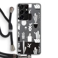 Cactusmotief: Samsung Galaxy S21 Ultra Transparant Hoesje met koord