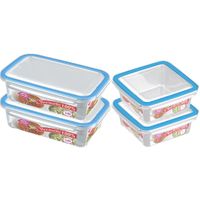 4x Voorraad/vershoudbakjes 1,5 en 1 liter transparant/blauw