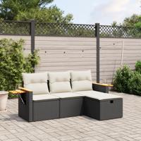 4-delige Loungeset met kussens poly rattan zwart