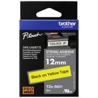 Brother TZe-S631 Labeltape extra sterk klevend PET Tapekleur: Geel Tekstkleur: Zwart 12 mm 8 m