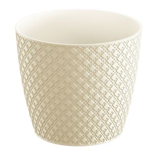 Orient stijl plantenpot/bloempot kunststof dia 22 cm en hoogte 19 cm creme wit