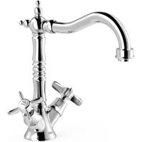 Wastafelkraan Tres Clasic | Opbouw | Draaibare uitloop | Mengkraan | Standaard model | 2-knops | Vintage | Chroom