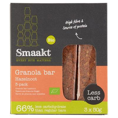 Smaakt Less Carb Bio Granola Bar Hazelnoot 3-pack