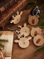 Set van 6 houten kerstversieringen natuurlijk - thumbnail