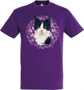 T-SHIRT KAT ZWART/WIT PAARS S