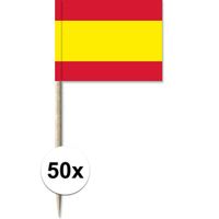 50x Cocktailprikkers Spanje 8 cm vlaggetje landen decoratie - thumbnail