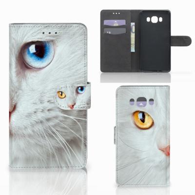 Samsung Galaxy J7 2016 | Telefoonhoesje | Met pasjeshouder | Witte Kat