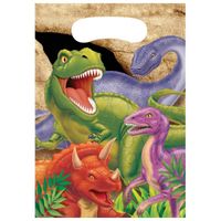 8x stuks Dinosaurus thema feestzakjes/cadeauzakjes 22 x 16 cm   - - thumbnail