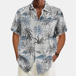 Voor heren Zomer overhemd Normaal shirt Strand hemd Hawaiiaans overhemd Wit Groen Khaki Donkerblauw Korte mouw Kokosnootboom Revers Lente zomer Hawaii Feestdagen Kleding Afdrukken Lightinthebox