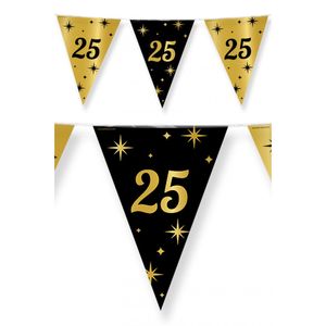 2x stuks leeftijd verjaardag feest vlaggetjes 25 jaar geworden zwart/goud 10 meter