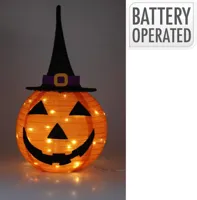 Halloween figuur pompoen met hoed led 68cm oranje, zwart