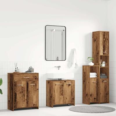 4-delige Badkamermeubelset bewerkt hout oud houtkleurig