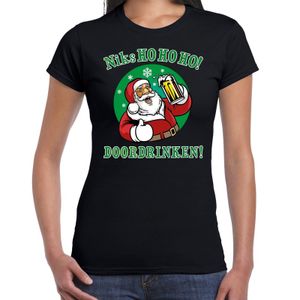 Fout kerst shirt bier drinkende Santa zwart voor dames