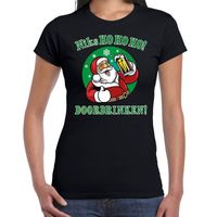 Fout kerst shirt bier drinkende Santa zwart voor dames - thumbnail