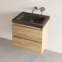 Fontana Freestone badkamermeubel warm eiken 60cm met natuurstenen wastafel zonder kraangat