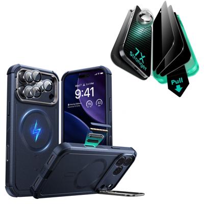 iPhone 17 Pro Bundle Cyber Tough Magnetic Case (Camera Control, Stash Stand) and Armorite Privacy Screen Protector - Navy Blue