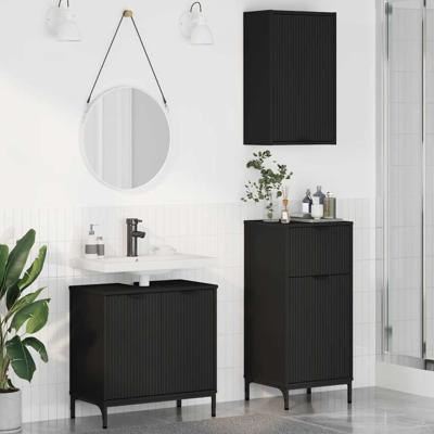 Badkamermeubelset 3 pcs Zwart 39.5 x 36 x 88 cm Bewerkt hout