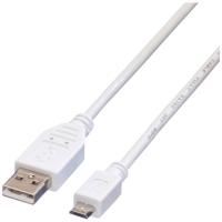 VALUE USB 2.0 Kabel, USB A Male - Micro USB B Male, wit, 1,8 m - thumbnail