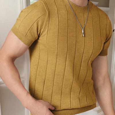 Bon&Bon Homme Men's Navy Blue Rib-Knit Short Sleeve Crew Neck Top Ginger / XL