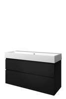 Proline Porselein Loft wastafelonderkast met 2 asymmetrische lades en porseleinen wastafel zonder kraangat 120 x 73 x 46 cm, mat zwart - thumbnail